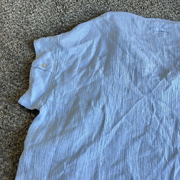 Poetry Linen Top Blouse Shirt Baby Blue Mother Pearl Button US 18 UK 22 New - Picture 9 of 11